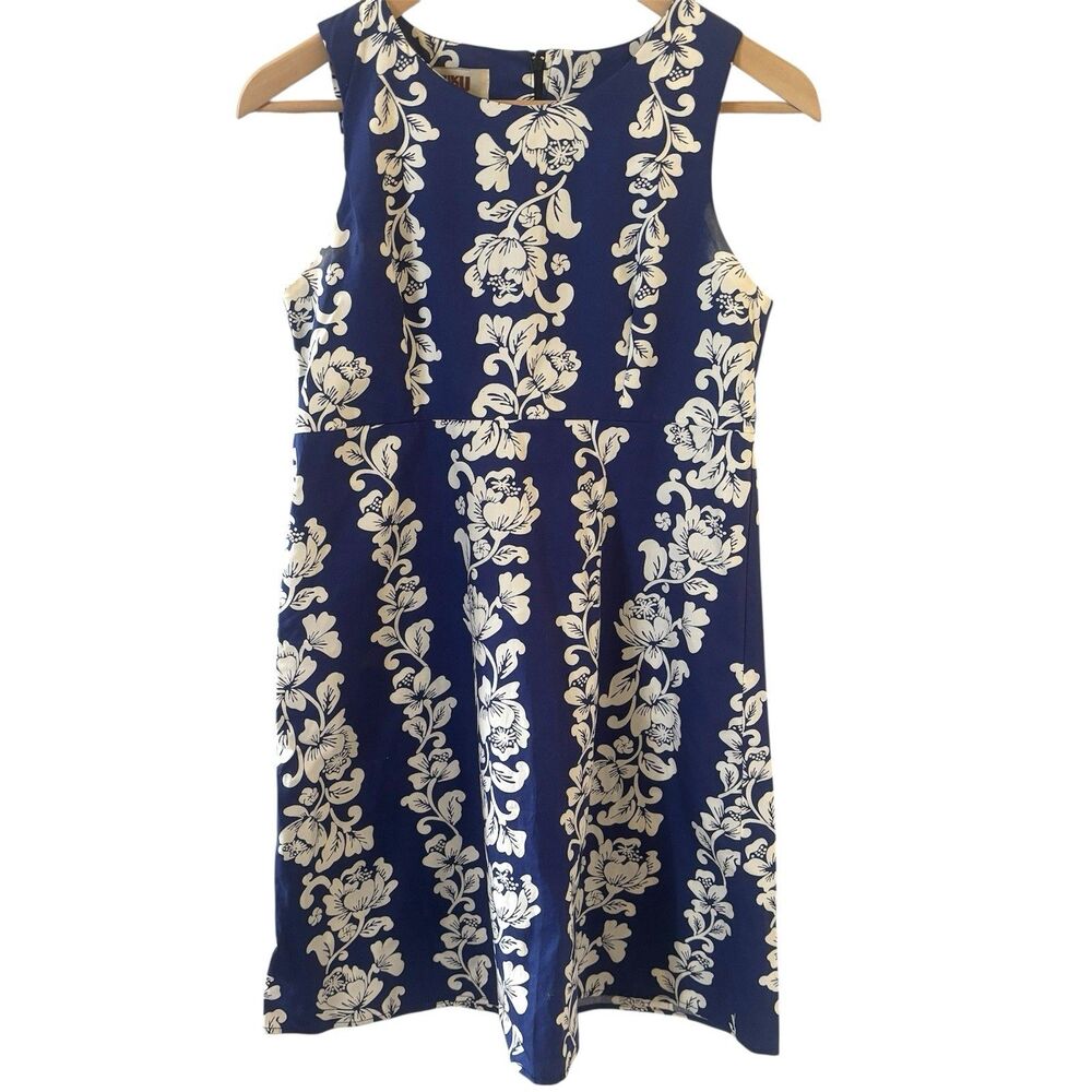 Vintage Hawaiian‎ Midi Dress Floral Size Small Blue Tropical Travel Resort Retro